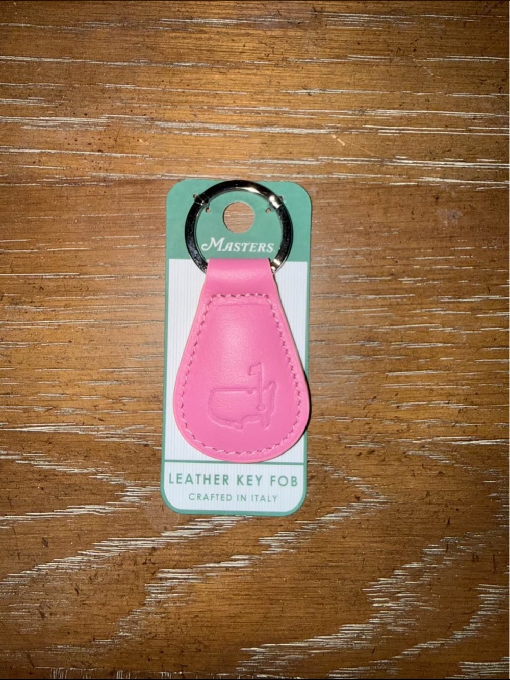Masters Pink Leather Key Fob with Silver Ring